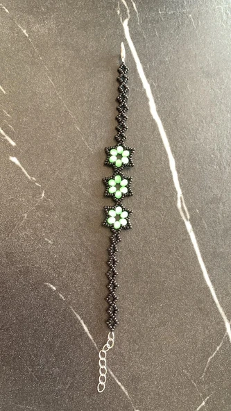 Yeşil Ve Siyah Renkli Yıldız Desenli Miyoki Boncuk Bileklik El Yapımı Hediyelik - 4