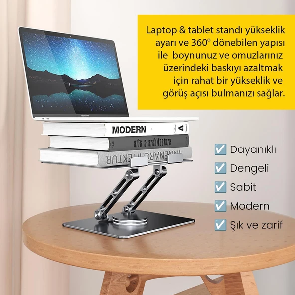 Upway 360 Derece Dönebilen Yükseklik Ayarlı Studio Style Alüminyum Laptop ve Tablet Standı - 4