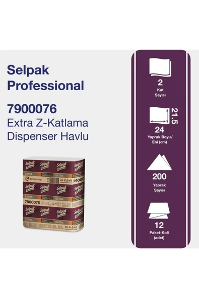 Selpak Professional Extra Z Katlama Dispenser Havlu 200'lü 12 Paket