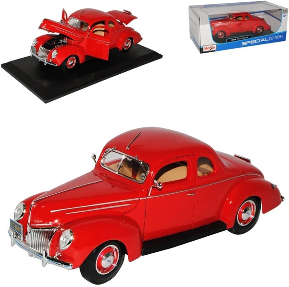 Maisto 1939 Ford Deluxe Kırmızı 1:18 Model Araba - 4