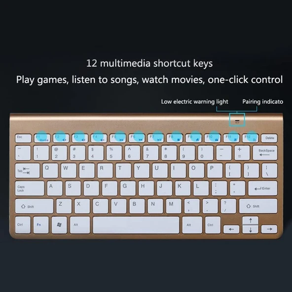 Poco Pad 12.1" Uyumlu Kablosuz Wireless Pilli Türkçe Q Klavye - Altın - 5