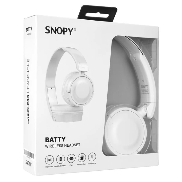 Snopy SN-XBK33 BATTY Beyaz TF Kart Özellikli Bluetooth Kulaklık - 2