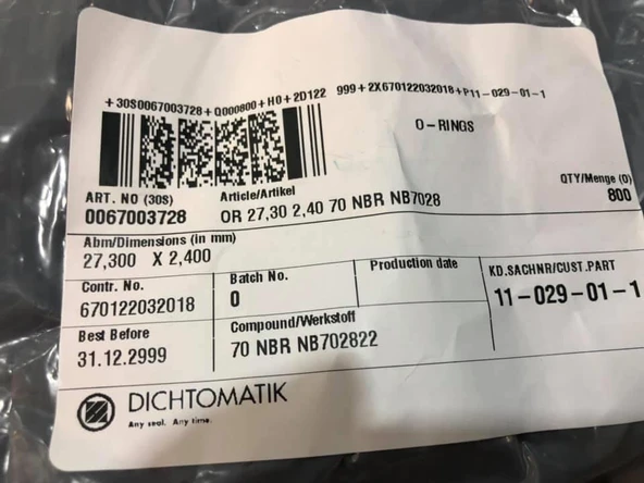 Dichtomatik 0067003728 NBR70 O-ring Sızdırmazlık Contası 27,3x2,4mm (100 Adet) - Resim 6
