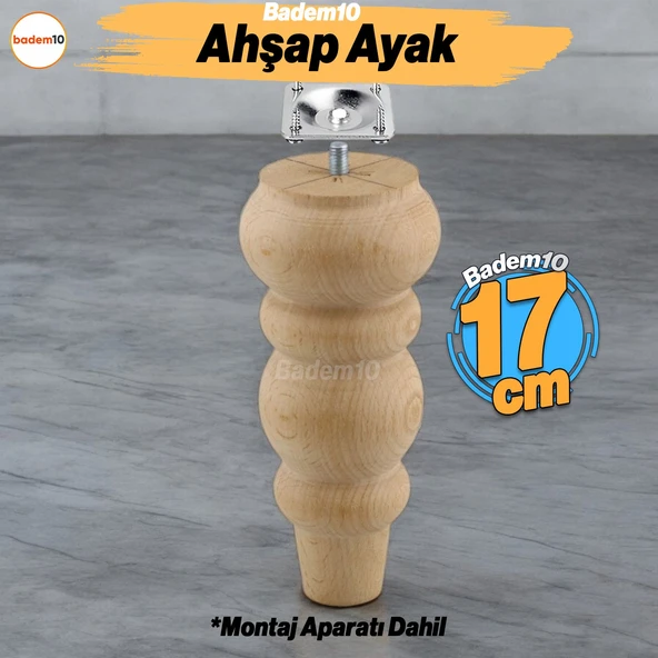 Ahşap 17 cm Ahşap Ayak Bağlantı Aparatlı Mobilya Koltuk Kanepe Sehpa Masa Ayağı Ayakları M8 Civatalı
