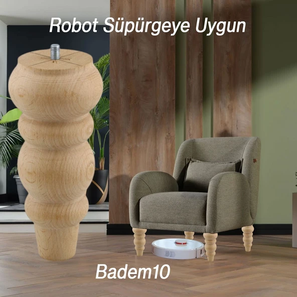 Ahşap 17 cm Ahşap Ayak Bağlantı Aparatlı Mobilya Koltuk Kanepe Sehpa Masa Ayağı Ayakları M8 Civatalı - 4