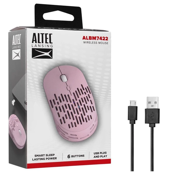 Altec Lansing ALBM7422 Pembe 2.4GHz Şarj Edilebilir Tek Renkli 1600DPI Optik Kablosuz Mouse - Resim 2