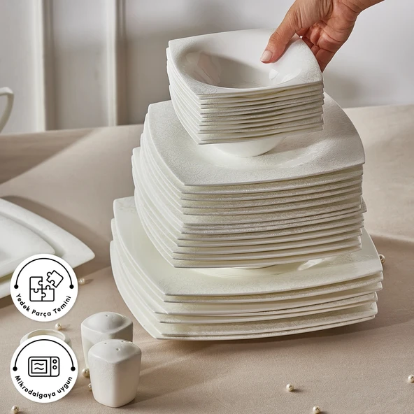 Karaca Fine Pearl Helen 58 Parça 12 Kişilik Kare Yemek Takımı - Resim 4