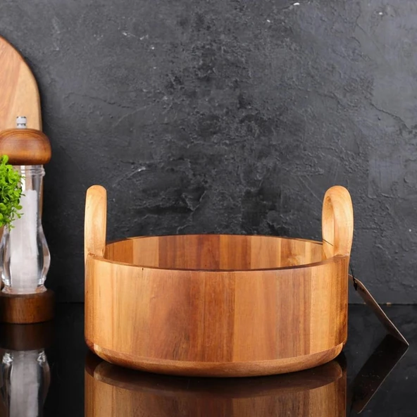 Mien Dayanıklı Akasya Yuvarlak Kulplu Derin Kase -7b130 - Resim 3