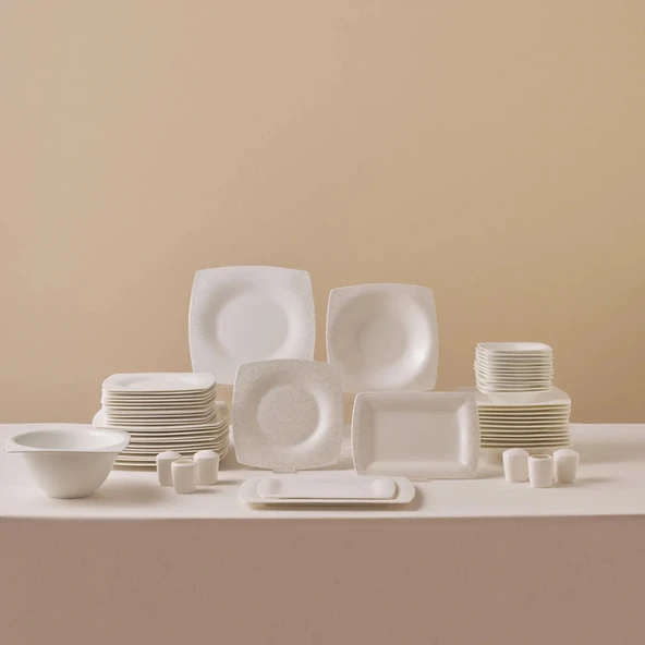 Karaca Fine Pearl Helen 58 Parça 12 Kişilik Kare Yemek Takımı ürün görseli 1