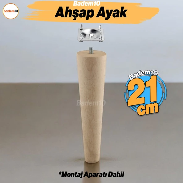 Ahşap 21 cm Ahşap Ayak Bağlantı Aparatlı Mobilya Koltuk Kanepe Sehpa Masa Ayağı Ayakları M8 Civatalı ürün görseli