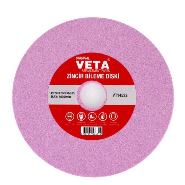 MOTORLU TESTERE ZİNCİR BİLEME DİSKİ 145X22X3.2 MM VETA BÜYÜK - Resim 2