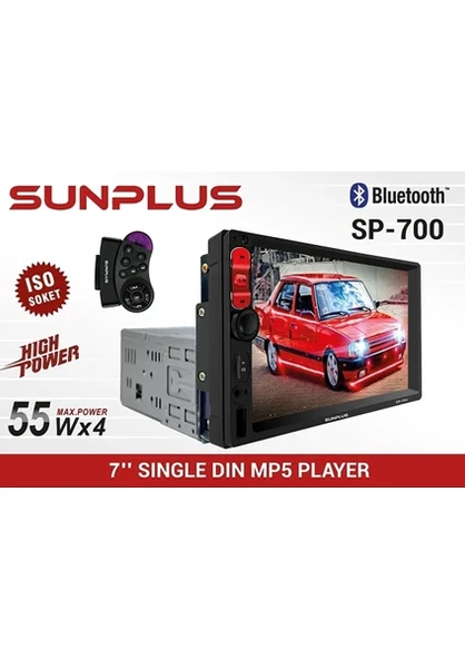 Sunplus SP-700 7" Mp5 Çalar 55W x 4 Bluetooth Dokunmatik Ekran Oto Teyp