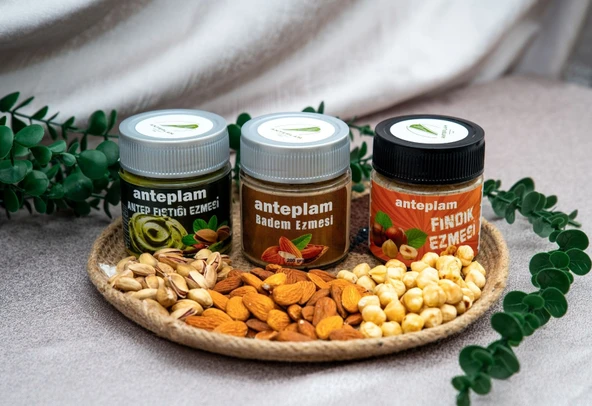 Anteplam Premium 3lü Doğal Ezme Seti Fıstık, Fındık ve Badem Lezzeti Toplam 600 Gr. - 2