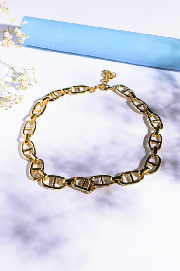 Gold Büyük Düğme Kolye, Zincir Kolye - 2