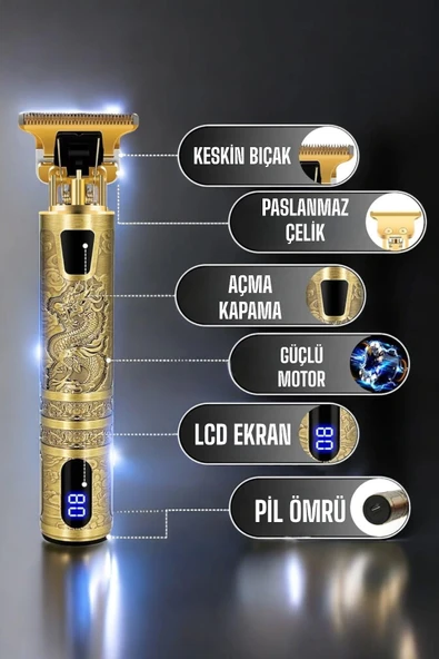 Tıraş Makinesi Şarjlı Profesyonel Saç Kesme Makinesi Gold Çizik Tıraş - Resim 2