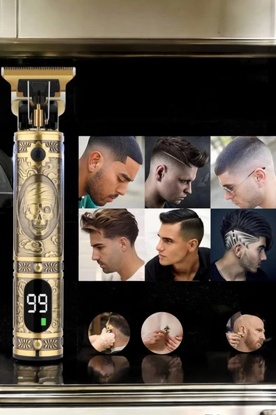 Tıraş Makinesi Şarjlı Profesyonel Saç Kesme Makinesi Gold Çizik Tıraş - Resim 3