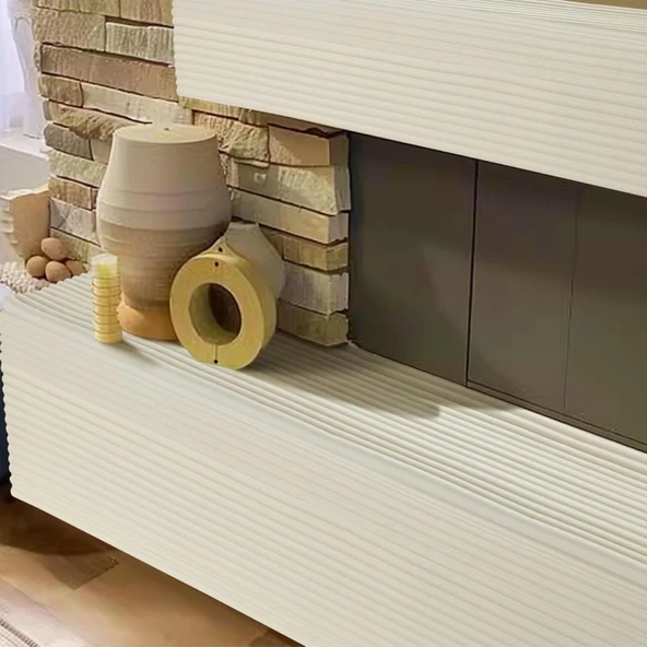 Renkli Duvarlar 8cmx210cm 1 Adet Yapışkanlı Meva Krem Lambiri model Çıta Süpürgelik Tablo Tavan Koruyucu Kenar Çıta - Resim 6