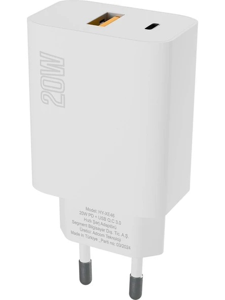 Hytech Hy-xe46 type usb-c 20w pd +usb qc 3. 0 hızlı ev şarj adaptörü - 5