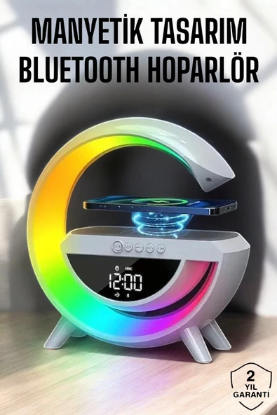 Bluetooth Hoparlör Dijital Göstergeli Wireless Şarj RGB Işıklı