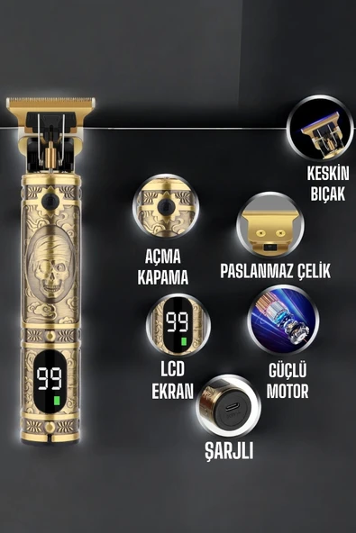 Tıraş Makinesi Çizik Tıraş Paslanmaz Çelik Uzun Ömürlü Şarjlı - Resim 4