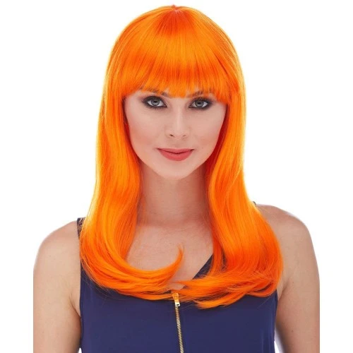 Turuncu Renk Uzun Düz Parti Peruğu ürün görseli 1