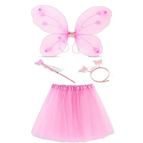 Toz Pembe Kelebek Kostümü ve Aksesuar Seti 4 Parça ürün görseli 1