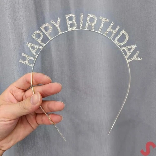 Gümüş Kristal Taşlı Happy Birthday Tacı - 2