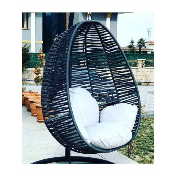 Siyah Renk Tek Kişilik Balkon-Bahçe Rattan Salıncak