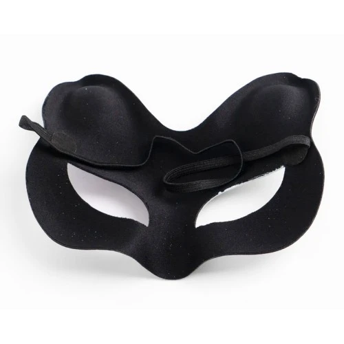 Siyah Süet Gümüş Mavi Simli Kedi Maskesi - Resim 2