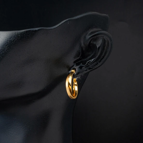 Twin Kumlu Halka Altın Küpe 22 Ayar Orta Boy - Resim 2