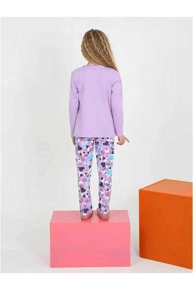 Kız Çocuk Love Me Baklı Uzun Kollu %100 Pamuklu Düğme Detaylı Pijama Takımı  10/15 Yaş - 4