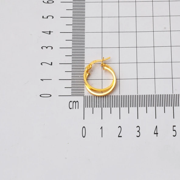 Twin Kumlu Halka Altın Küpe 22 Ayar Orta Boy - Resim 5