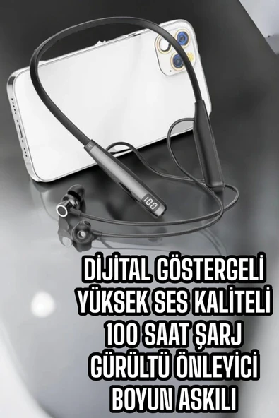 Boyun Bantlı Bluetooth Kulaklık Yüksek Ses Kaliteli 100 Saat Kulaklık - 4