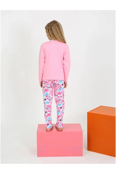 Kız Çocuk Love Me Baklı Uzun Kollu %100 Pamuklu Düğme Detaylı Pijama Takımı  6/9 Yaş - 4
