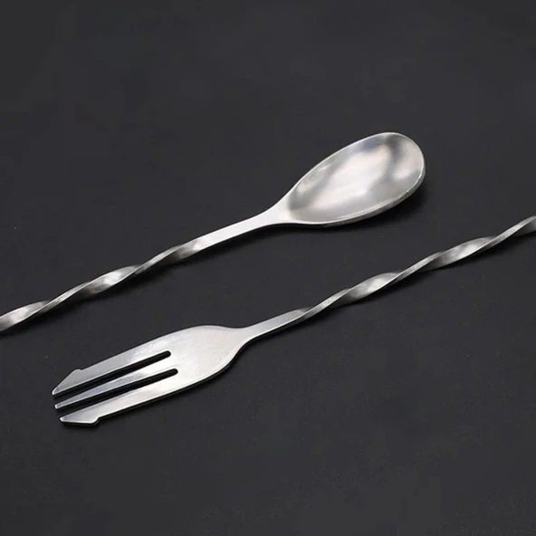 Perlotus 304 Çelik 32 Cm Çift Başlı Burgulu Barmen Kokteyl Karıştırma Kaşığı - 3
