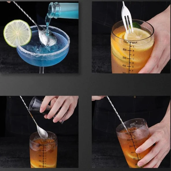 Perlotus 304 Çelik 32 Cm Çift Başlı Burgulu Barmen Kokteyl Karıştırma Kaşığı - 4