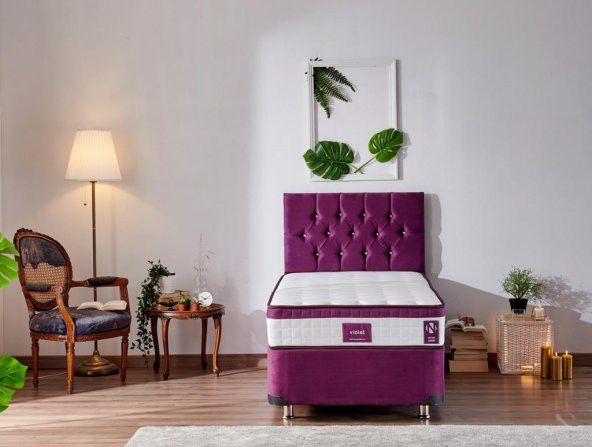 Niron Violet Yatak Seti 90x200 cm Tek Kişilik Yatak Baza Başlık Takımı - Orta Sert Yatak Mor Baza ve Başlığı - 2