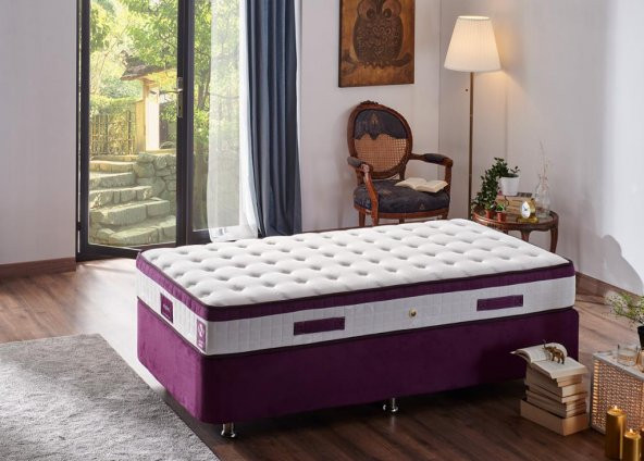 Niron Violet Yatak Seti 90x200 cm Tek Kişilik Yatak Baza Başlık Takımı - Orta Sert Yatak Mor Baza ve Başlığı - 6