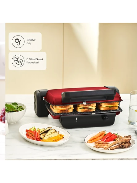 Karaca Crust Grill Toast Izgara ve Tost Makinesi 6 Dilim Kırmızı
