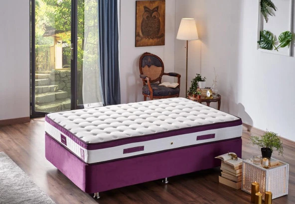 Niron Violet Yatak Seti 120x200 cm Tek Kişilik Yatak Baza Başlık Takımı - Orta Sert Yatak Mor Baza ve Başlığı - 6