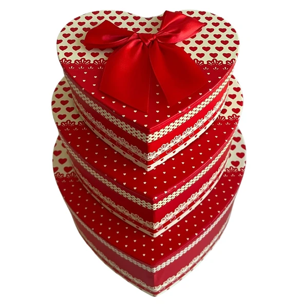 Hediye Kutusu Karton 3 lü Kırmızı Beyaz Kurdeleli - Mavi Su Dünyası - 2