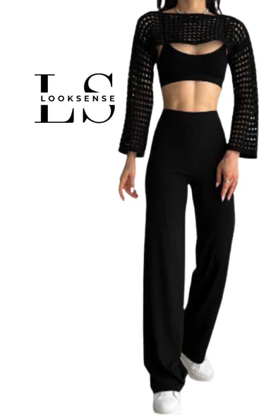 Looksense Kadın Kaşkorse Yüksek Bel Bol Paça Fitilli Tayt 01034 - Resim 2