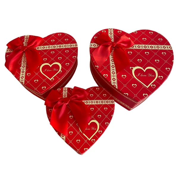 Hediye Kutusu Karton 3 lü Kırmızı Kalpli Renk - Mavi Su Dünyası - 4