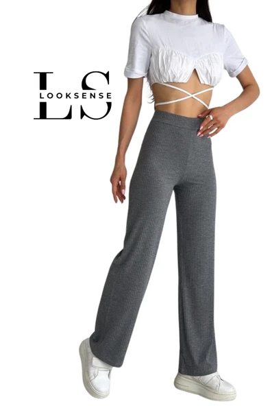 Looksense Kadın Kaşkorse Yüksek Bel Bol Paça Fitilli Tayt 01034 - Resim 5