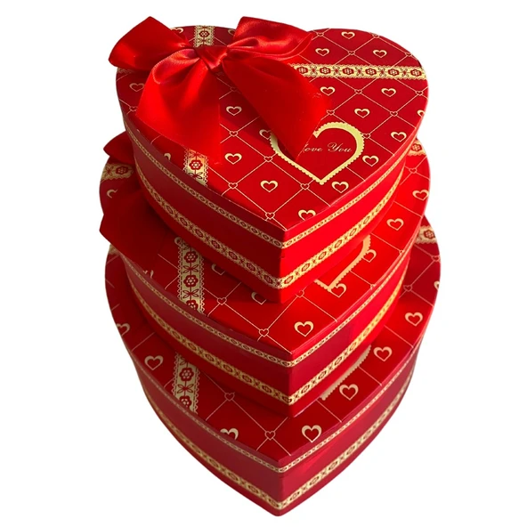 Hediye Kutusu Karton 3 lü Kırmızı Kalpli Renk - Mavi Su Dünyası - 2