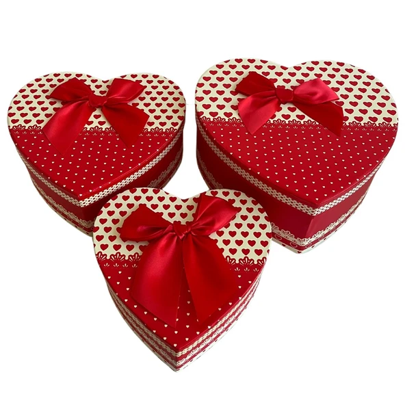 Hediye Kutusu Karton 3 lü Kırmızı Beyaz Kurdeleli - Mavi Su Dünyası - 4