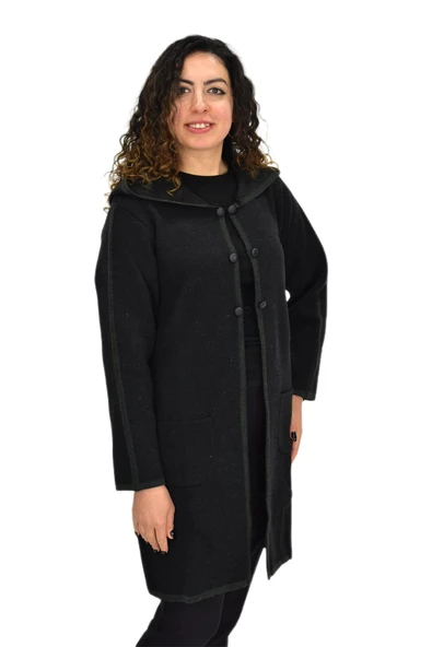 Kadın Kapüşonlu Tiriko Düğmeli Cepli Hırka 8232 BGL-ST04072 - Resim 8