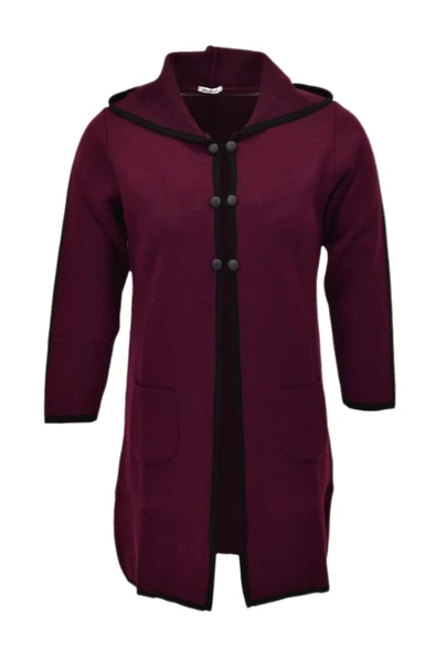 Kadın Kapüşonlu Tiriko Düğmeli Cepli Hırka 8232 BGL-ST04072 - Resim 2