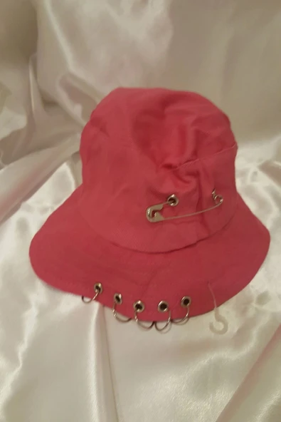 Şapka Bucket Şapka Balıkçı Kova Şapka Unisex Yuvarlak Şapka Şeker Pembe Zincir Piercing Li