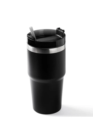 PABLO SİYAH PASLANMAZ ÇELİK PİPETLİ TERMOS BARDAK 600ML